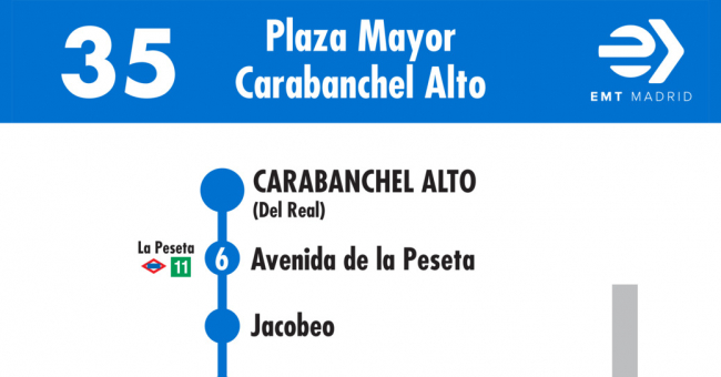 Tabla de horarios y frecuencias de paso en sentido vuelta Línea 35: Plaza Mayor - Carabanchel Alto