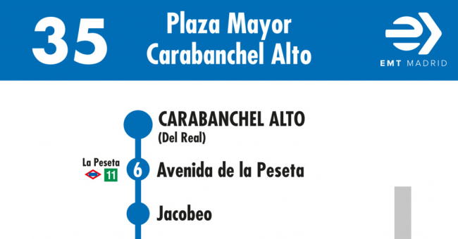 Tabla de horarios y frecuencias de paso en sentido vuelta Línea 35: Plaza Mayor - Carabanchel Alto