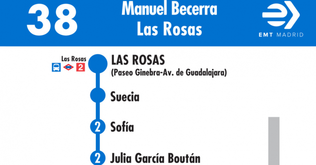 Tabla de horarios y frecuencias de paso en sentido vuelta Línea 38: Plaza de Manuel Becerra - Las Rosas