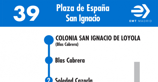 Tabla de horarios y frecuencias de paso en sentido vuelta Línea 39: Ópera - Colonia San Ignacio de Loyola