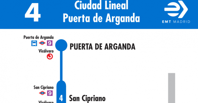 Tabla de horarios y frecuencias de paso en sentido vuelta Línea 4: Plaza de Ciudad Lineal - Puerta de Arganda