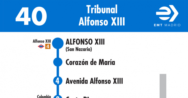 Tabla de horarios y frecuencias de paso en sentido vuelta Línea 40: Tribunal - Alfonso XIII
