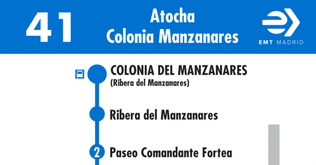 Tabla de horarios y frecuencias de paso en sentido vuelta Línea 41: Atocha - Colonia del Manzanares