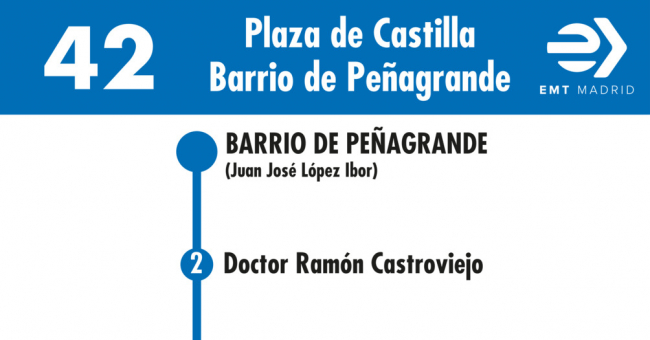 Tabla de horarios y frecuencias de paso en sentido vuelta Línea 42: Plaza de Castilla - Peñagrande