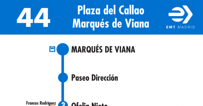 Tabla de horarios y frecuencias de paso en sentido vuelta Línea 44: Plaza del Callao - Marqués de Viana
