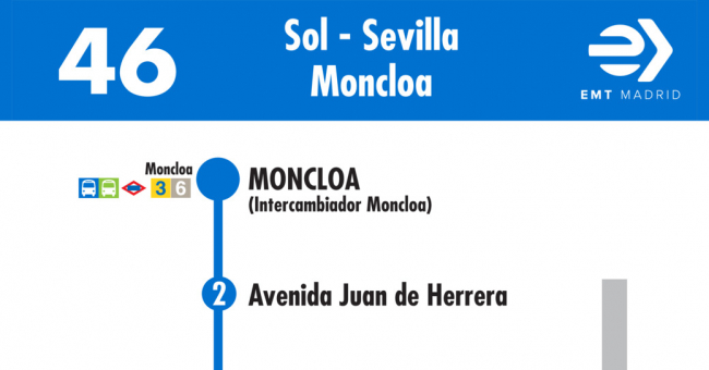 Tabla de horarios y frecuencias de paso en sentido vuelta Línea 46: Gran Vía - Moncloa