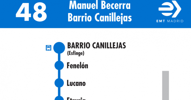 Tabla de horarios y frecuencias de paso en sentido vuelta Línea 48: Plaza de Manuel Becerra - Barrio de Canillejas