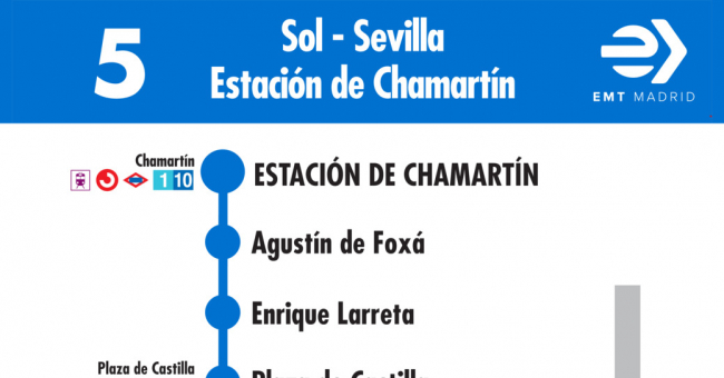 Tabla de horarios y frecuencias de paso en sentido vuelta Línea 5: Puerta del Sol - Estación de Chamartín