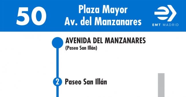 Tabla de horarios y frecuencias de paso en sentido vuelta Línea 50: Puerta del Sol - Avenida del Manzanares