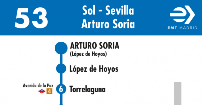 Tabla de horarios y frecuencias de paso en sentido vuelta Línea 53: Puerta del Sol - Parque San Juan Bautista