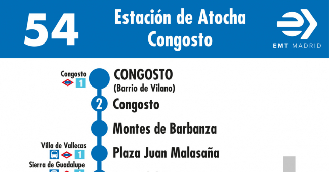 Tabla de horarios y frecuencias de paso en sentido vuelta Línea 54: Atocha - Barrio de Vilano