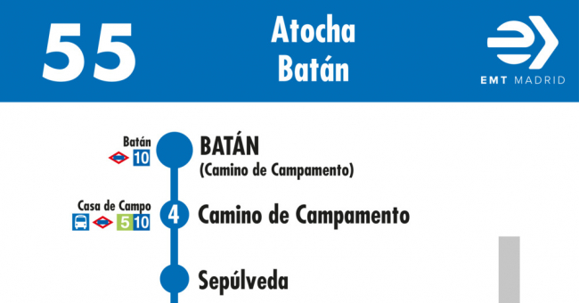 Tabla de horarios y frecuencias de paso en sentido vuelta Línea 55: Atocha - Batán