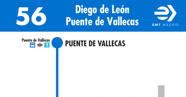 Tabla de horarios y frecuencias de paso en sentido vuelta Línea 56: Diego de León - Puente de Vallecas
