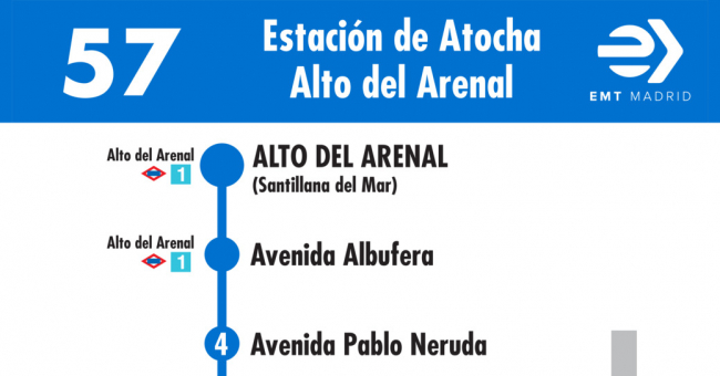 Tabla de horarios y frecuencias de paso en sentido vuelta Línea 57: Atocha - Alto del Arenal