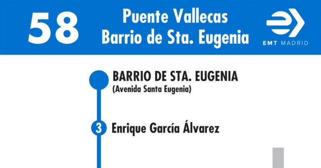 Tabla de horarios y frecuencias de paso en sentido vuelta Línea 58: Puente de Vallecas - Barrio de Santa Eugenia