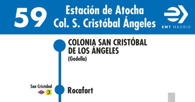 Tabla de horarios y frecuencias de paso en sentido vuelta Línea 59: Atocha - Colonia San Cristóbal de los Ángeles