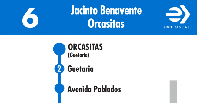 Tabla de horarios y frecuencias de paso en sentido vuelta Línea 6: Plaza de Benavente - Orcasitas