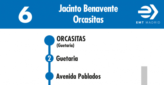 Tabla de horarios y frecuencias de paso en sentido vuelta Línea 6: Plaza de Benavente - Orcasitas