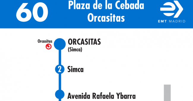 Tabla de horarios y frecuencias de paso en sentido vuelta Línea 60: Plaza de la Cebada - Orcasitas