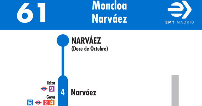 Tabla de horarios y frecuencias de paso en sentido vuelta Línea 61: Moncloa - Narváez