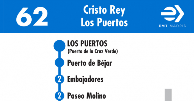 Tabla de horarios y frecuencias de paso en sentido vuelta Línea 62: Plaza de Cristo Rey - Los Puertos