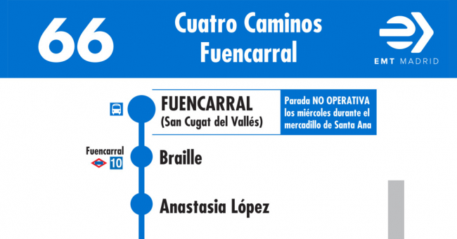 Tabla de horarios y frecuencias de paso en sentido vuelta Línea 66: Glorieta de Cuatro Caminos - Fuencarral
