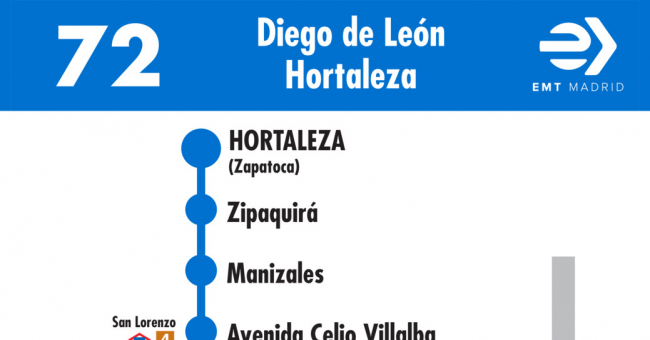 Tabla de horarios y frecuencias de paso en sentido vuelta Línea 72: Diego de León - Hortaleza
