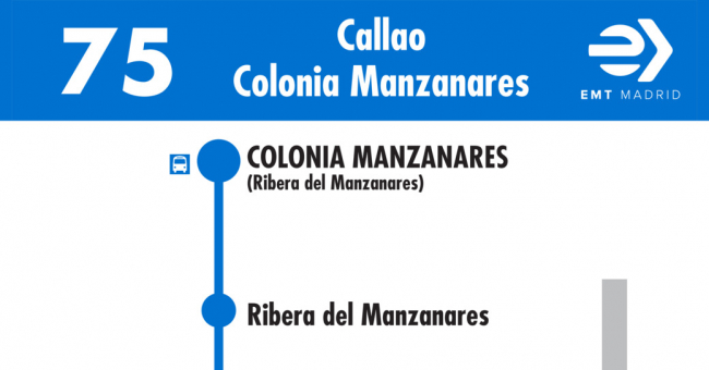 Tabla de horarios y frecuencias de paso en sentido vuelta Línea 75: Plaza del Callao - Colonia del Manzanares