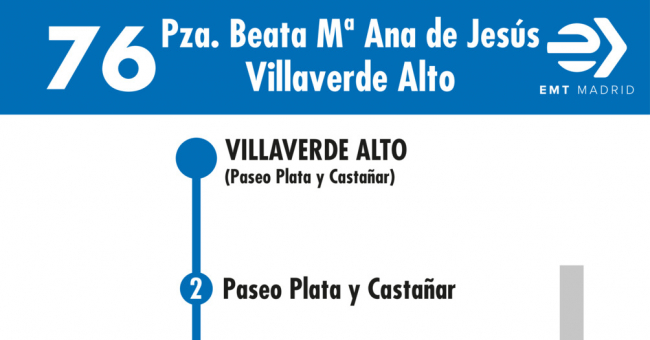 Tabla de horarios y frecuencias de paso en sentido vuelta Línea 76: Plaza de la Beata María Ana de Jesús - Villaverde Alto