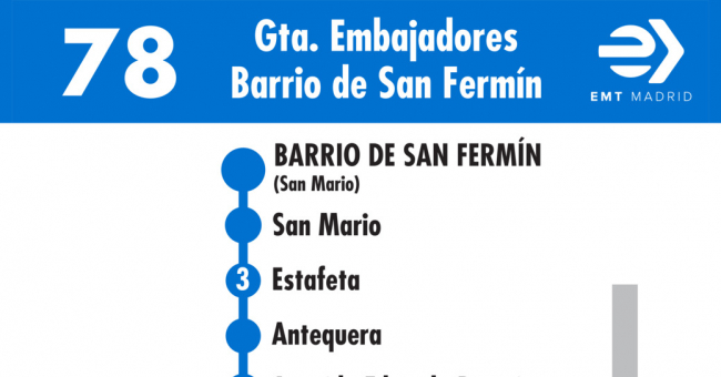 Tabla de horarios y frecuencias de paso en sentido vuelta Línea 78: Glorieta de Embajadores - Barrio de San Fermín