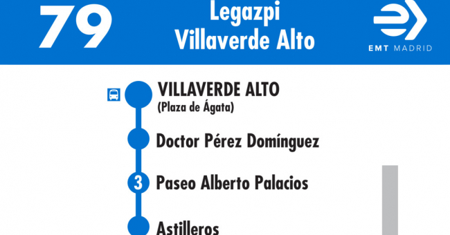 Tabla de horarios y frecuencias de paso en sentido vuelta Línea 79: Plaza de Legazpi - Villaverde Alto