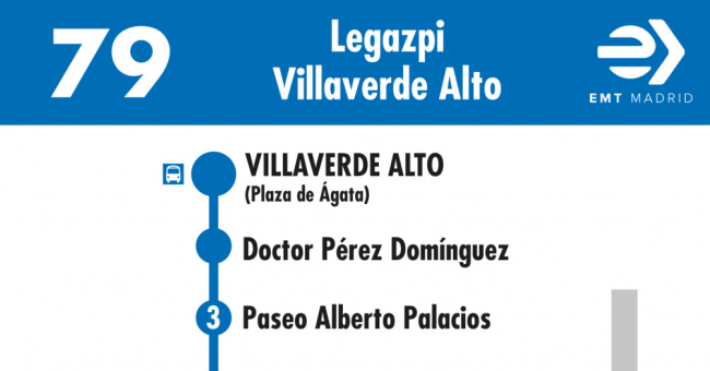 Tabla de horarios y frecuencias de paso en sentido vuelta Línea 79: Plaza de Legazpi - Villaverde Alto