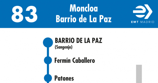 Tabla de horarios y frecuencias de paso en sentido vuelta Línea 83: Moncloa - Barrio del Pilar