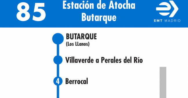 Tabla de horarios y frecuencias de paso en sentido vuelta Línea 85: Atocha - Barrio de los Rosales