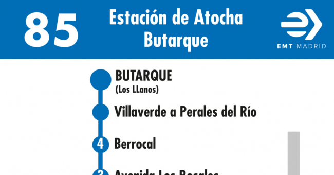 Tabla de horarios y frecuencias de paso en sentido vuelta Línea 85: Atocha - Barrio de los Rosales