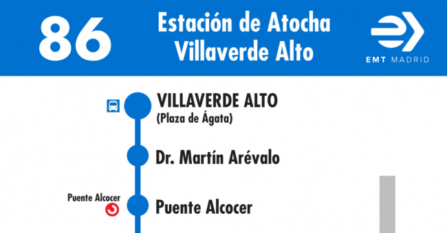 Tabla de horarios y frecuencias de paso en sentido vuelta Línea 86: Atocha - Villaverde Alto
