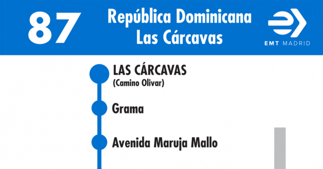 Tabla de horarios y frecuencias de paso en sentido vuelta Línea 87: Plaza de República Dominicana - Las Cárcavas