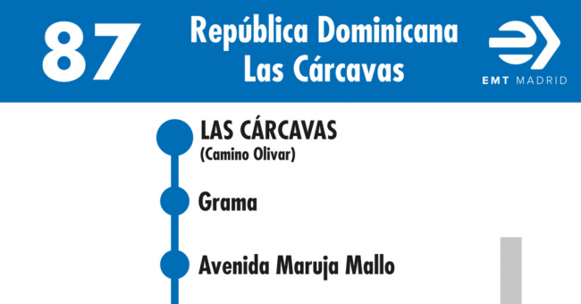 Tabla de horarios y frecuencias de paso en sentido vuelta Línea 87: Plaza de República Dominicana - Las Cárcavas