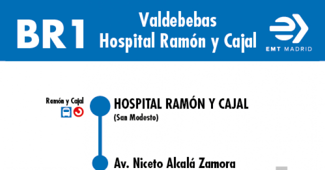 Tabla de horarios y frecuencias de paso en sentido vuelta Línea BR1: Valdebebas - Hospital Ramón y Cajal