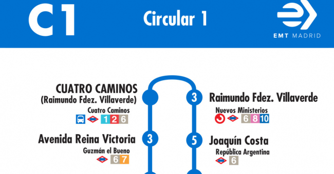 Tabla de horarios y frecuencias de paso en sentido vuelta Línea C2: Glorieta de Cuatro Caminos - Glorieta de Embajadores - Atocha