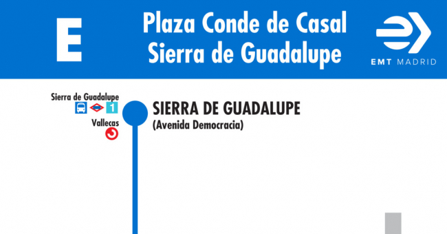 Tabla de horarios y frecuencias de paso en sentido vuelta Línea E: Plaza del Conde de Casal - Politécnico de Vallecas