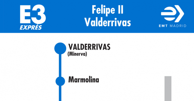 Tabla de horarios y frecuencias de paso en sentido vuelta Línea E3: Avenida de Felipe II - Puerta de Arganda