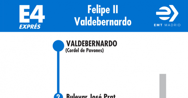 Tabla de horarios y frecuencias de paso en sentido vuelta Línea E4: Avenida de Felipe II - Valdebernardo