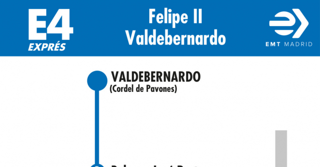 Tabla de horarios y frecuencias de paso en sentido vuelta Línea E4: Avenida de Felipe II - Valdebernardo