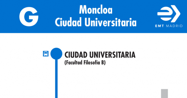 Tabla de horarios y frecuencias de paso en sentido vuelta Línea G: Moncloa - Ciudad Universitaria