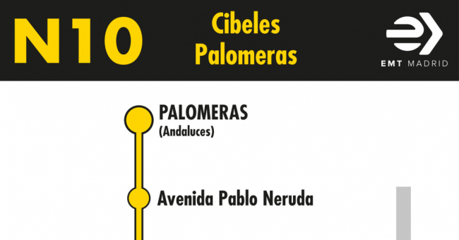 Tabla de horarios y frecuencias de paso en sentido vuelta Línea N10: Plaza de Cibeles - Palomeras (búho)