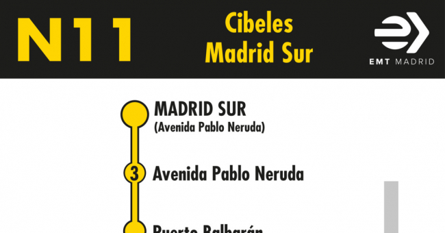 Tabla de horarios y frecuencias de paso en sentido vuelta Línea N11: Plaza de Cibeles - Madrid Sur (búho)