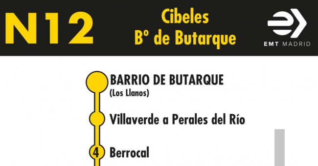 Tabla de horarios y frecuencias de paso en sentido vuelta Línea N12: Plaza de Cibeles - Los Rosales (búho)