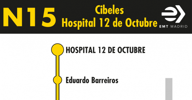 Tabla de horarios y frecuencias de paso en sentido vuelta Línea N15: Plaza de Cibeles - Orcasur (búho)