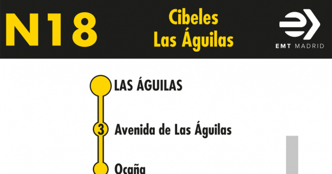 Tabla de horarios y frecuencias de paso en sentido vuelta Línea N18: Plaza de Cibeles - Aluche (búho)